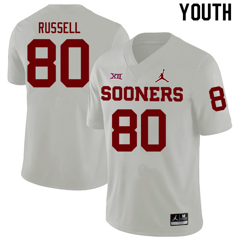 Youth #80 Kayhon Russell Oklahoma Sooners College Football Jerseys Sale-White - Click Image to Close